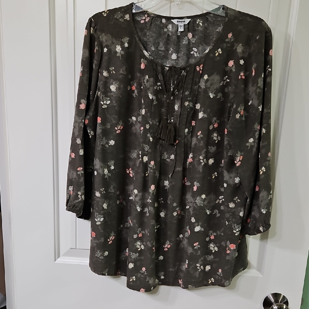 Sonoma Peasant Style Floral Tunic Blouse Large